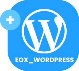 WordPress logo inside a blue rounded square with a plus sign icon for integration.