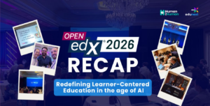 Collage of photos from the Open edX 2026 conference showing attendees, presentations, and speakers in a professional setting.