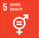 The official United Nations Sustainable Development Goal 5 icon for Gender Equality, featuring the number 5 and a combined gender symbol with an equals sign on a red background.