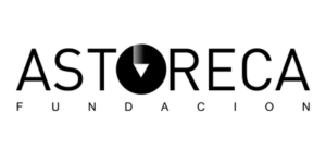 The logo for Fundacion Astoreca, featuring the word ASTORECA with a stylized black circle replacing the letter O, containing a white downward-pointing triangle, and the word FUNDACION spaced out below.