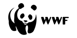 The official black and white logo of the World Wide Fund for Nature featuring a stylized panda icon next to the letters WWF.