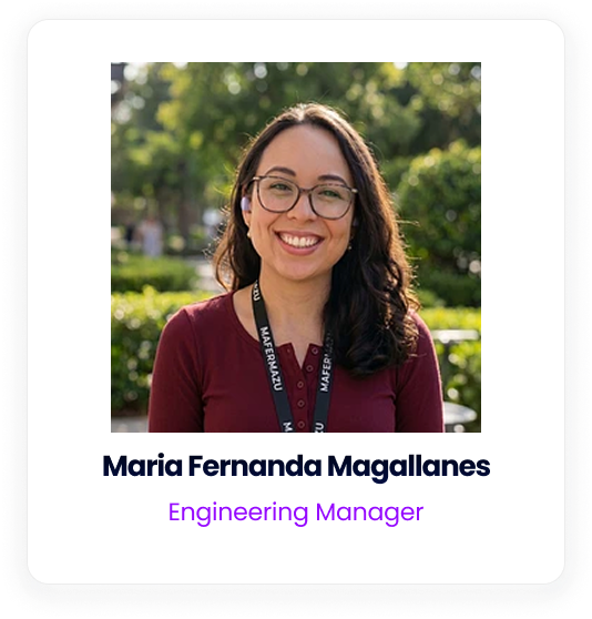 Maria Fernanda Magallanes, an Engineering Manager, smiling outdoors.