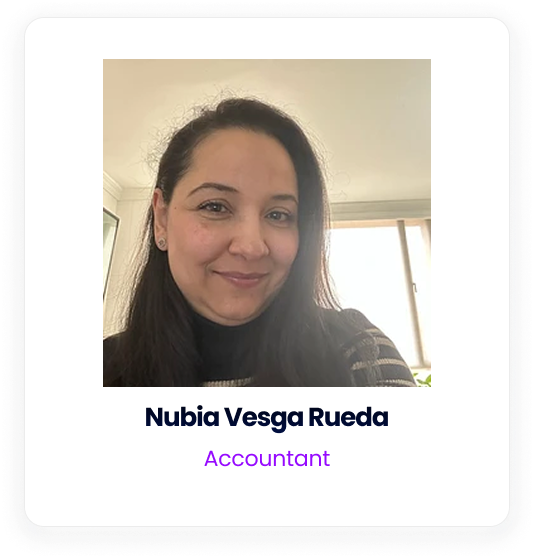 A professional portrait of Nubia Vesga Rueda, an accountant.