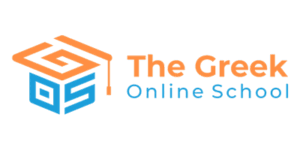 Logo for The Greek Online School featuring a stylized graduation cap icon.