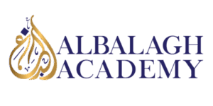 The Albalagh Academy logo featuring a stylized gold calligraphic emblem next to the text Albalagh Academy in dark blue.